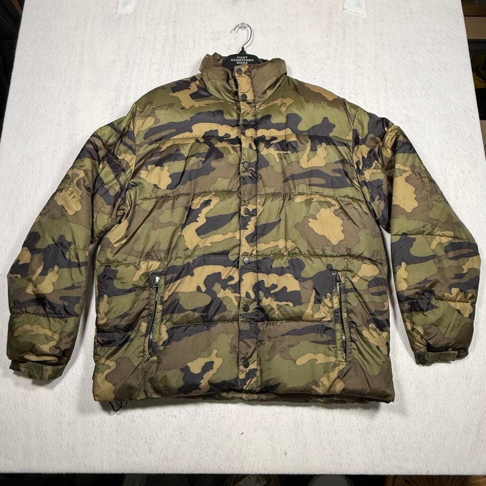 Old Navy Mens Camo Puffer Jacket XL Green Brown Woodland Camouflage Quilted Coat